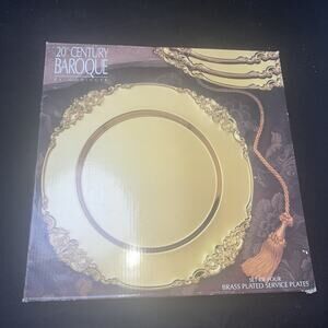 New 4 Vtg 1991 Godinger 12" Charger Base Service Plates 4 Brass Plated Goldtone
